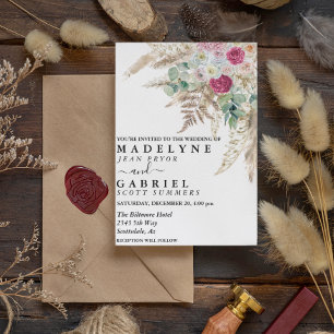 Pampas Grass Flower Pink Watercolor Boho Earthy Invitation