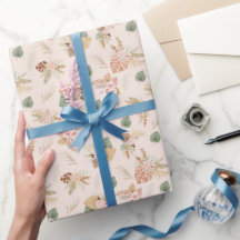 Pampas Grass & Flowers on Cream