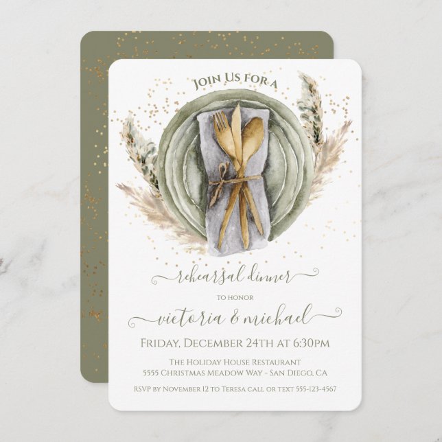Pampas Grass foliage Wedding Rehearsal Dinner Invitation (Front/Back)
