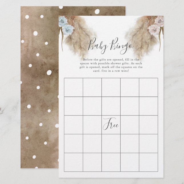 Pampas Grass Gender Reveal Party Baby Bingo Game (Front/Back)