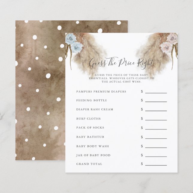 Pampas Grass Gender Reveal Party Guess The Price (Front/Back)
