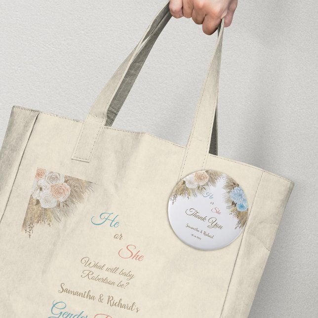 Pampas Grass Gender Reveal Party Thank You 4 Inch Round Button (Creator Uploaded)