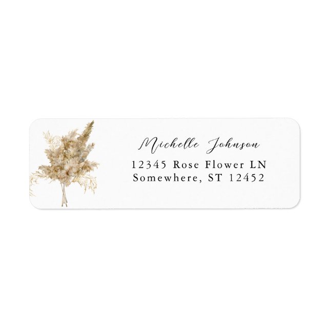 Pampas Grass & Gold Boho Return Address Label (Front)