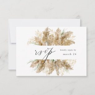 Pampas Grass & Gold Boho w Meal RSVP Card