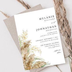 Pampas Grass & Gold Wedding 2 Invitation