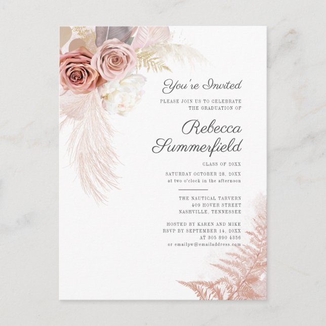 Pampas Grass Graduation 2026 Invitation Postcard (Front)