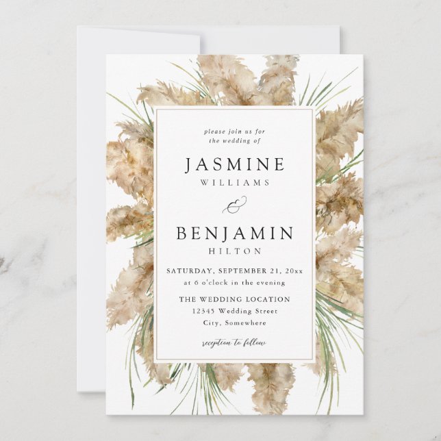 Pampas Grass & Greenery Wedding 2 Invitation (Front)