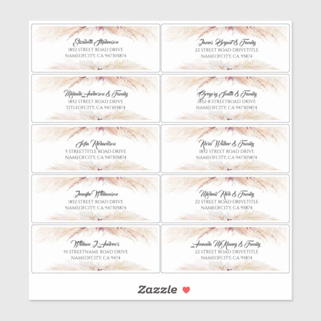 Pampas Grass Guest Names Address Labels (Sheet)