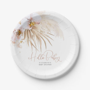 Pampas Grass Hello Baby Baby Shower Boho Paper Plate