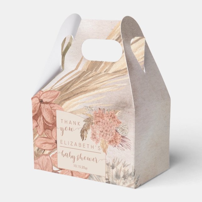 Pampas Grass | Hydrangeas Baby Shower Thank You   Favor Box (Front Side)