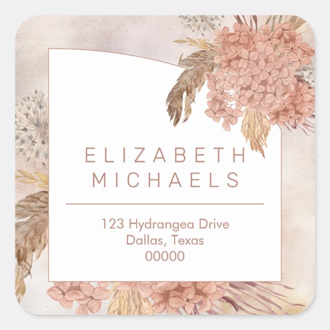 Pampas Grass | Hydrangeas Return Address Square St Sticker (Front)