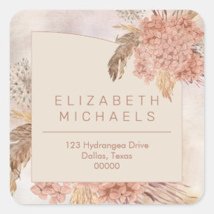 Pampas Grass   Hydrangeas Return Address Square Sticker