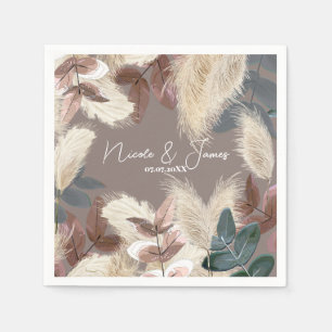 Pampas Grass & Leaves Earthy Bohemian Wedding Napkin