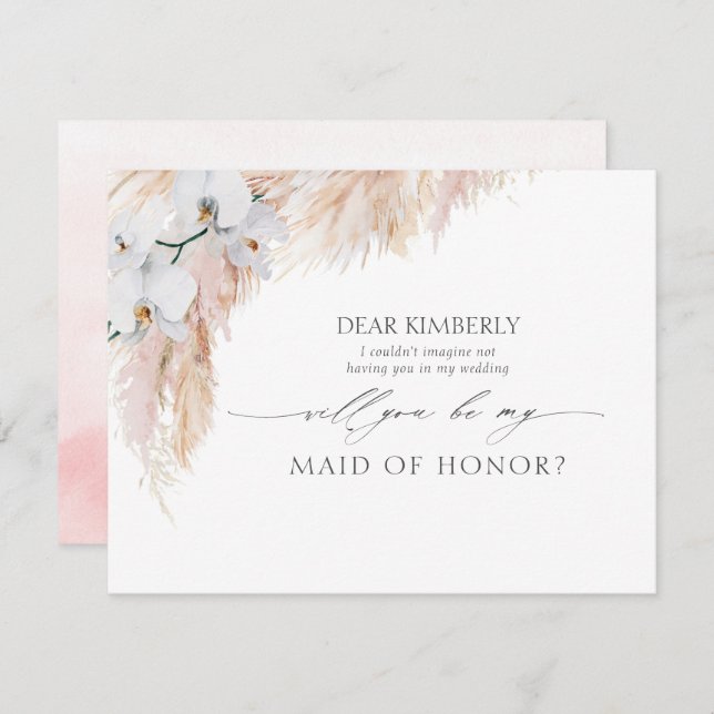 Pampas Grass Maid of Honour / Bridesmaid Proposal Invitation (Front/Back)