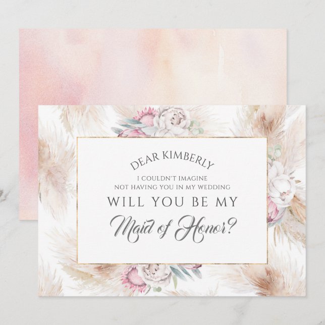Pampas Grass Maid of Honour / Bridesmaid Proposal Invitation (Front/Back)