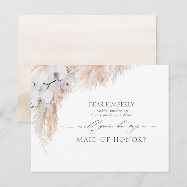 Pampas Grass Maid of Honour / Bridesmaid Proposal Invitation (Front/Back)