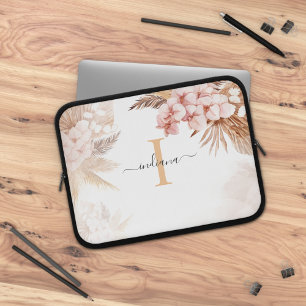 Pampas Grass Monogram Initial Name Script  Laptop Sleeve