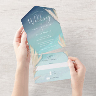 Pampas Grass Ocean Beach Wedding All In One Invitation