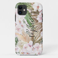 Pampas grass, orchid, tropical foliage script text