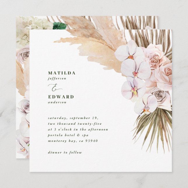 Pampas grass palm foliage orchid modern rustic (Front/Back)