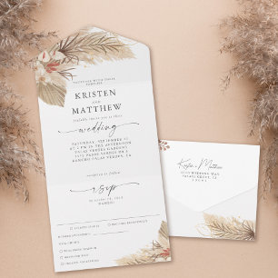 Pampas Grass Palm Watercolor Meal Wedding All In One Invitation