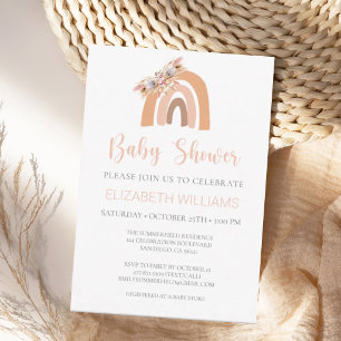 Pampas Grass Pastel Pink Rainbow Baby Shower Invit Invitation