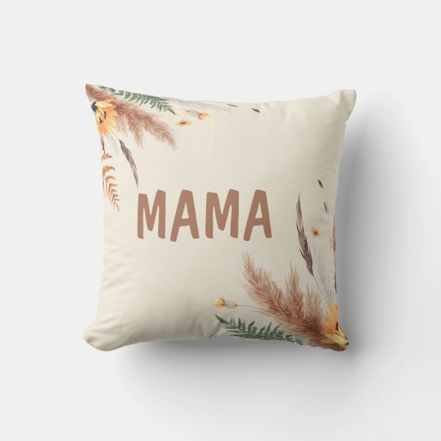 Pampas Grass Personalized Watercolor Custom Name Throw Pillow (Front)
