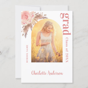 Pampas grass photo blush graduation announcement