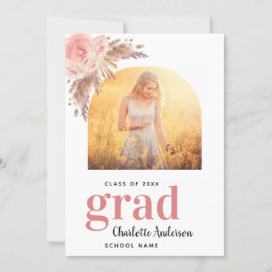 Pampas grass photo blush graduation announcement