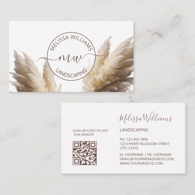 Pampas Grass Photo Boho Logo Business Card (Front/Back)