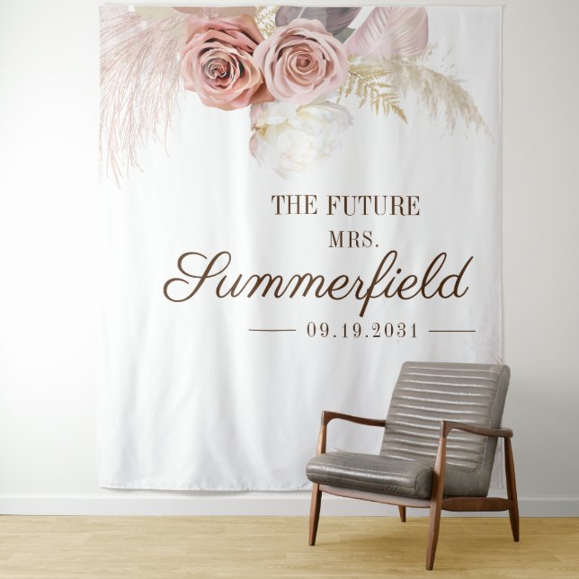 Pampas Grass Photo Booth Bridal Shower Backdrop Tapestry (In Situ)