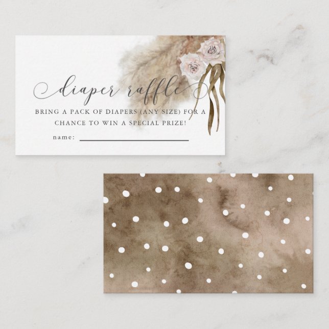 Pampas Grass Pink Baby Shower Diaper Raffle Ticket Enclosure Card (Front/Back)