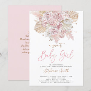 Pampas Grass Pink Baby Shower girl Invitation