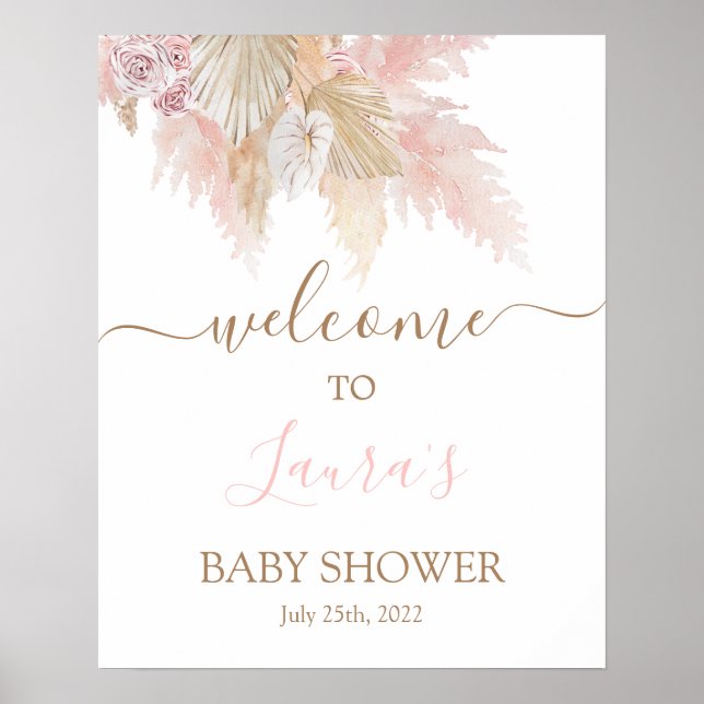 Pampas Grass Pink Baby Shower Welcome sign (Front)