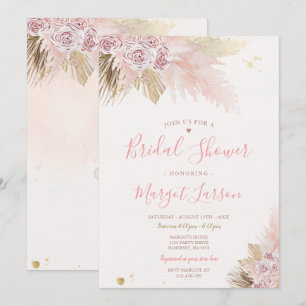 Pampas Grass Pink Bohemian Desert Bridal Shower Invitation