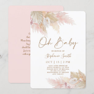 Pampas Grass Pink Boho Chic Baby Shower Girl Invitation