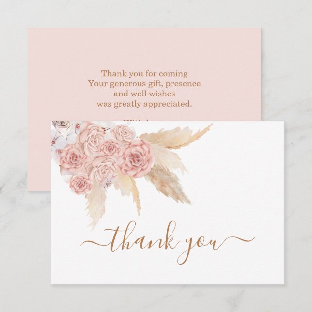Pampas Grass Pink boho merci Note Cartes (Devant / Derrière)