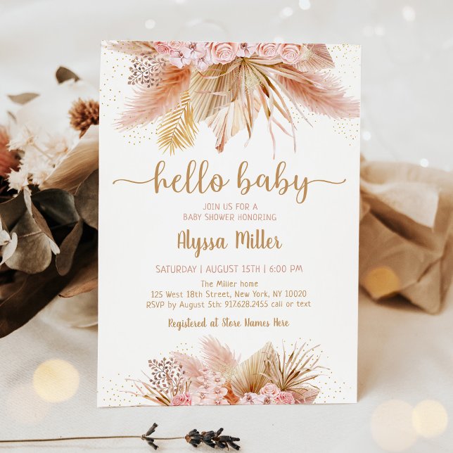 Pampas Grass Pink Floral Baby Shower Invitation (Creator Uploaded)