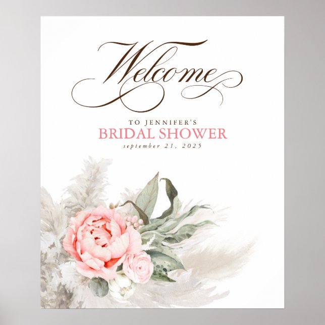 Pampas Grass Pink Floral Botanical Welcome Sign (Front)