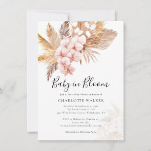 Pampas Grass Pink Floral Fall Baby Shower  Invitation