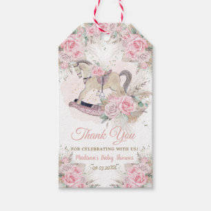 Pampas Grass Pink Floral Rocking Horse Baby Shower Gift Tags