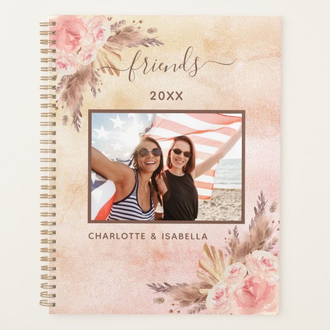 Pampas grass pink floral rose gold photo 2026 planner (Front)