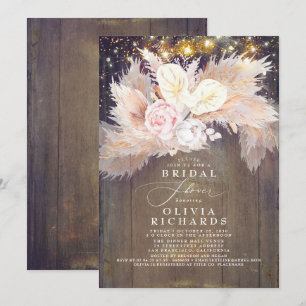 Pampas Grass Pink Floral Rustic Bridal Shower Invitation