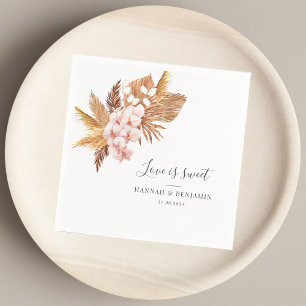Pampas Grass Pink Floral Script Wedding Paper Napkin
