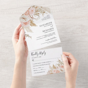 Pampas Grass Pink Floral Wedding All In One Invitation