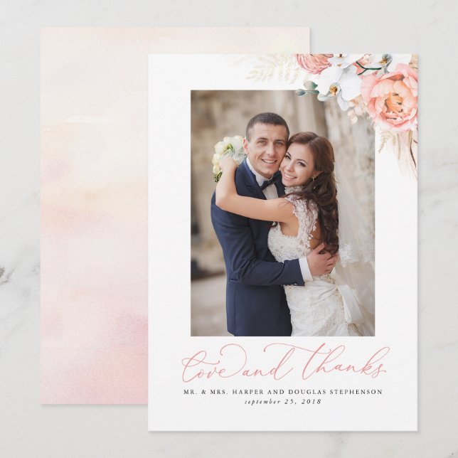 Pampas Grass Pink Floral Wedding Thank You (Front/Back)