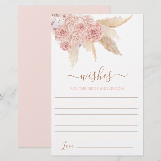 Pampas Grass Pink floral Wishes for the Bride card (Front/Back)