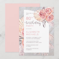 Pampas Grass |Pink Rose Blooms 80th Birthday Party