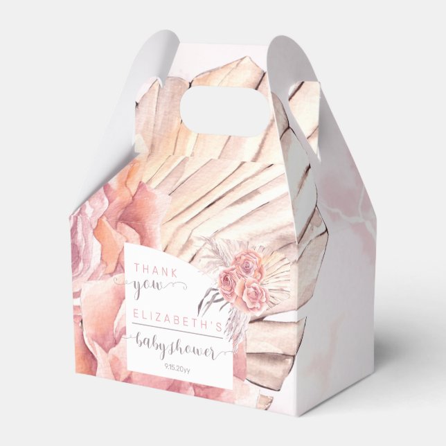 Pampas Grass | Pink Roses Baby Shower Favor Box (Front Side)