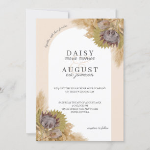 Pampas Grass Protea Script Photo Wedding Invitation